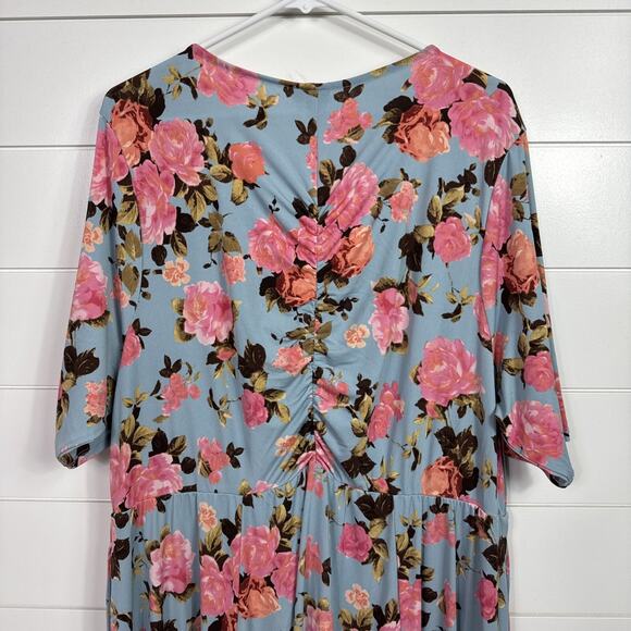 Torrid Floral Print Midi Studio Knit Ruched Dress Blue sz 3 - Picture 7 of 7